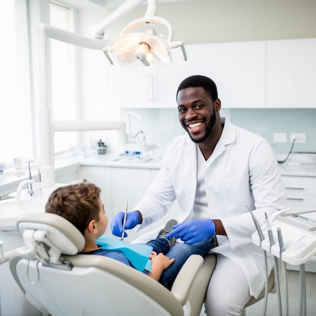 Dentist with young patient