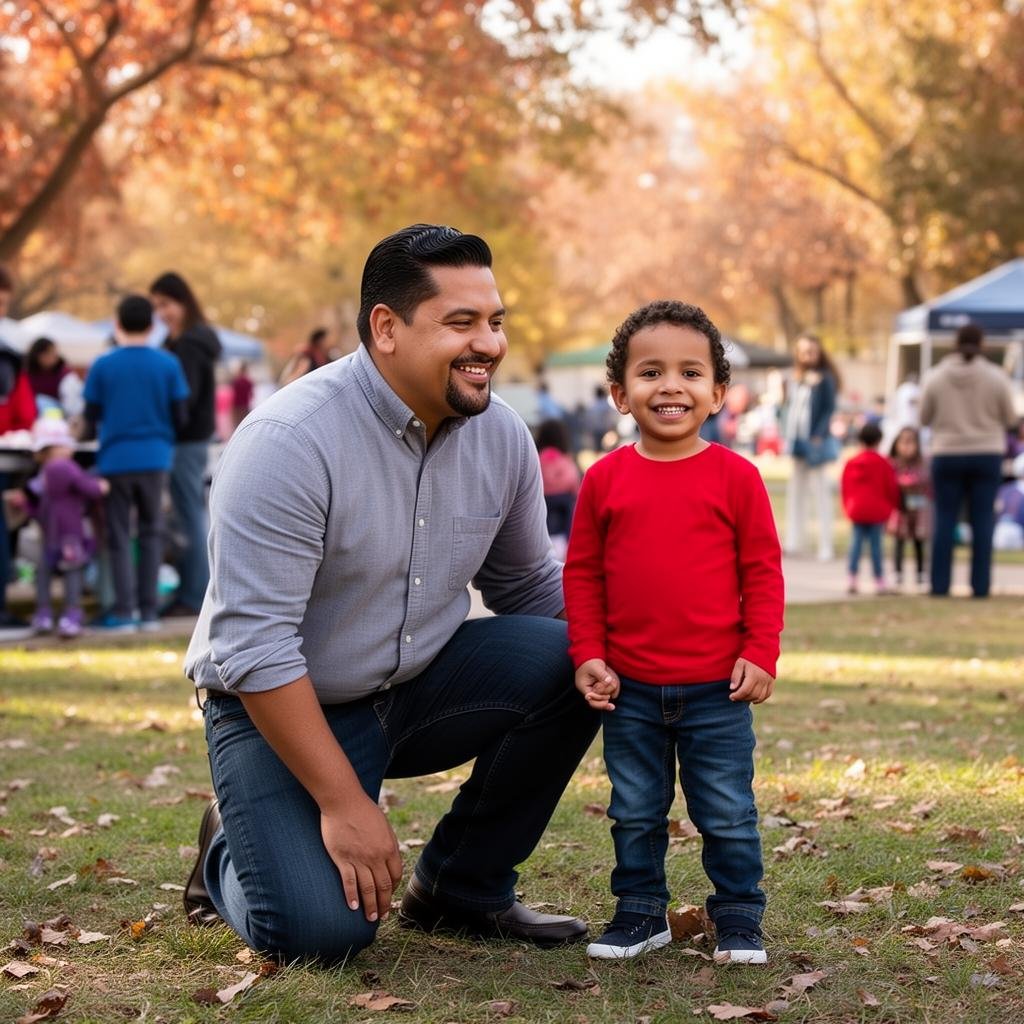 Father and son at a community event